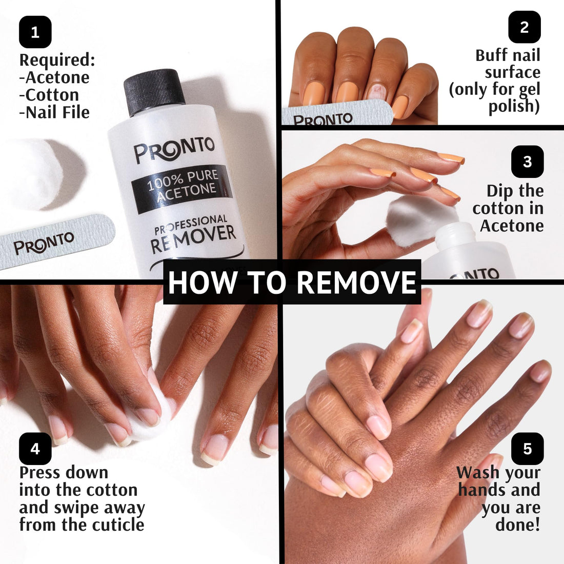 Pronto 100% Acetone Gel Nail Polish Remover - Gel Polish Remover for Nails | Acetone Nail Polish Remover For Nails for Removal of Glue, Gel, Acrylic & Dip | Gel Polish Remover, 8 Fl oz
