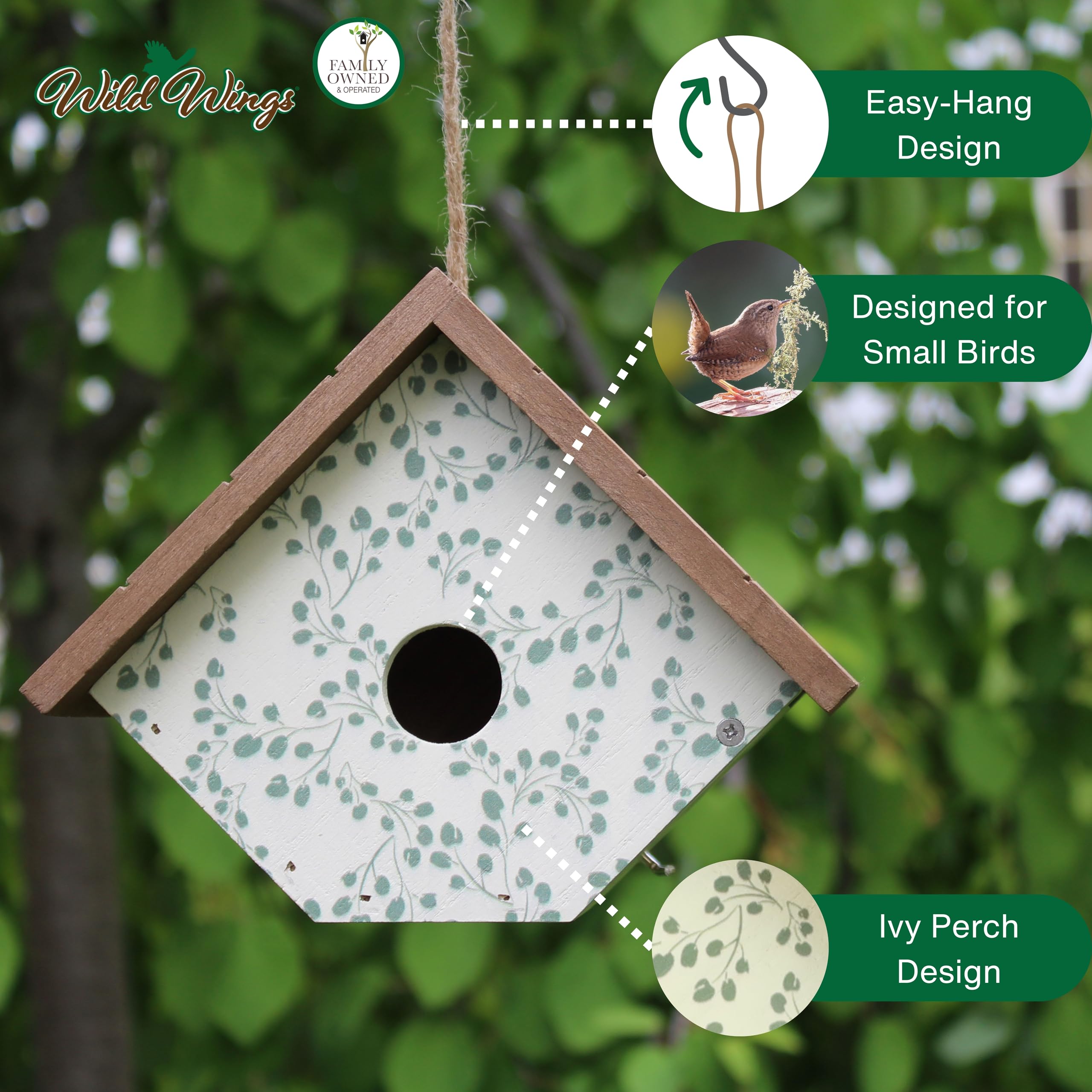 Wild Wings Decorative Wren House Ivy Perch, White