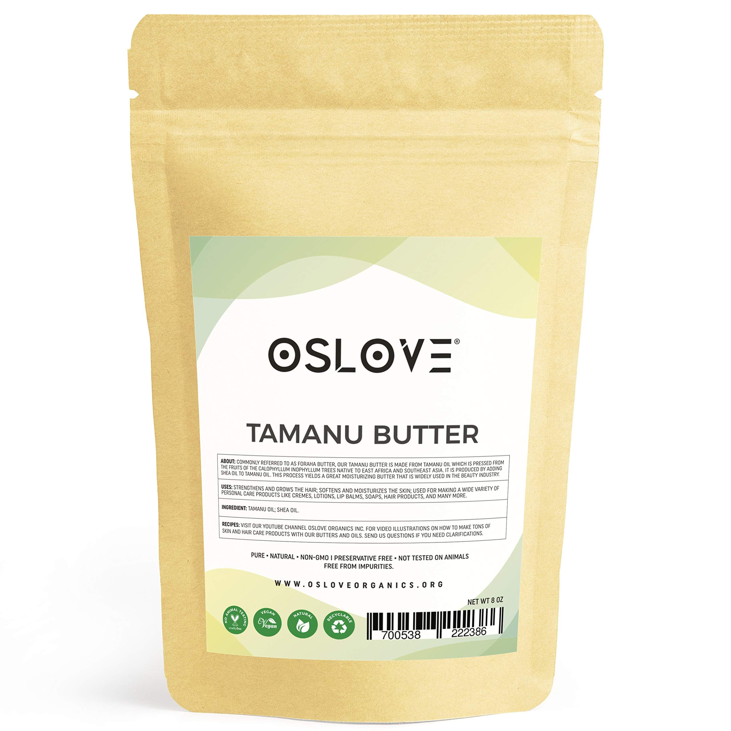 Organic Tamanu Butter 8 oz by Oslove Organics - Natural acne fighter and best Body/Hair moisturizer from nature