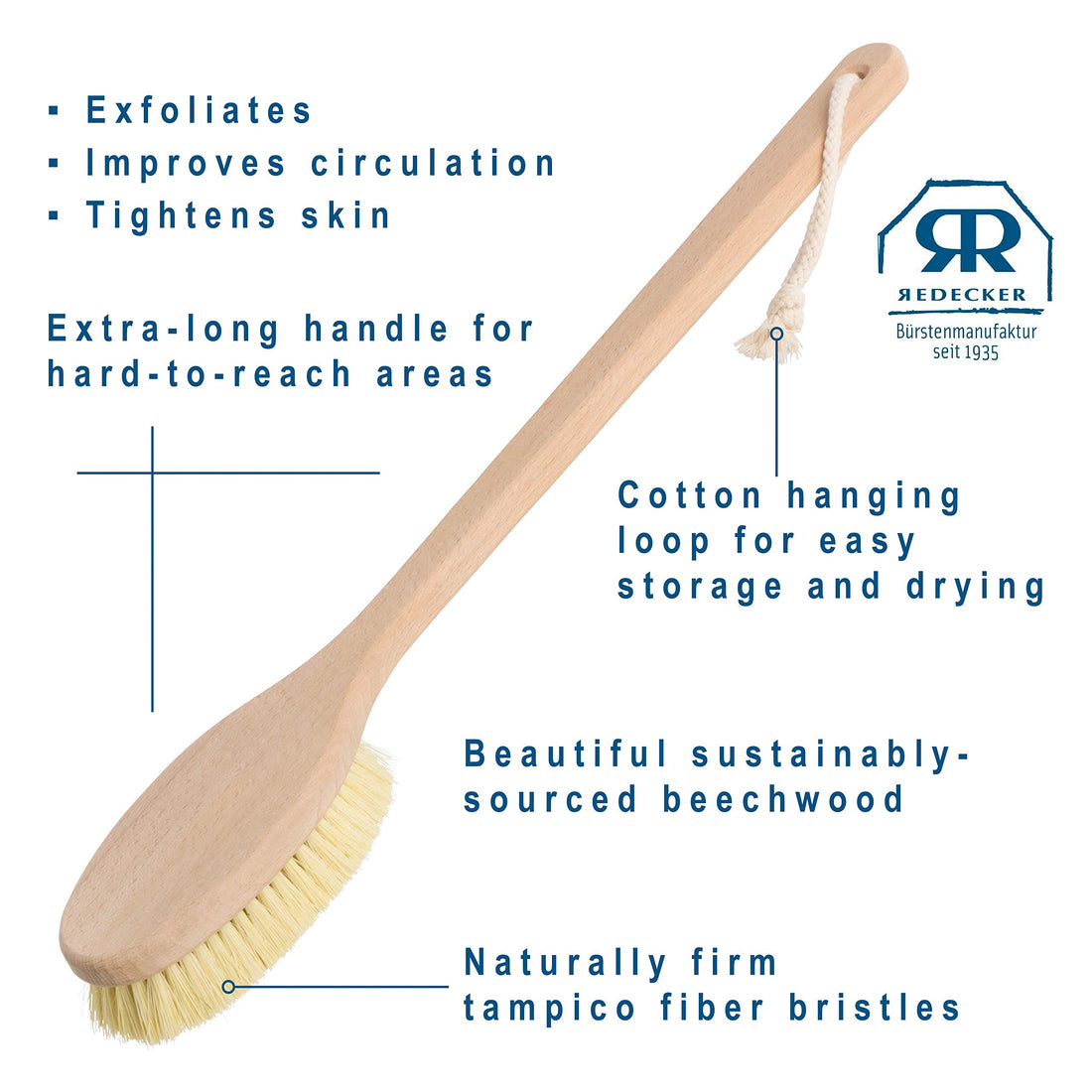 Oiled Beechwood with Tampico Fiber : Bürstenhaus Redecker Tampico Fiber Bath Brush with Oiled Beechwood Handle, 19-5/8-Inches