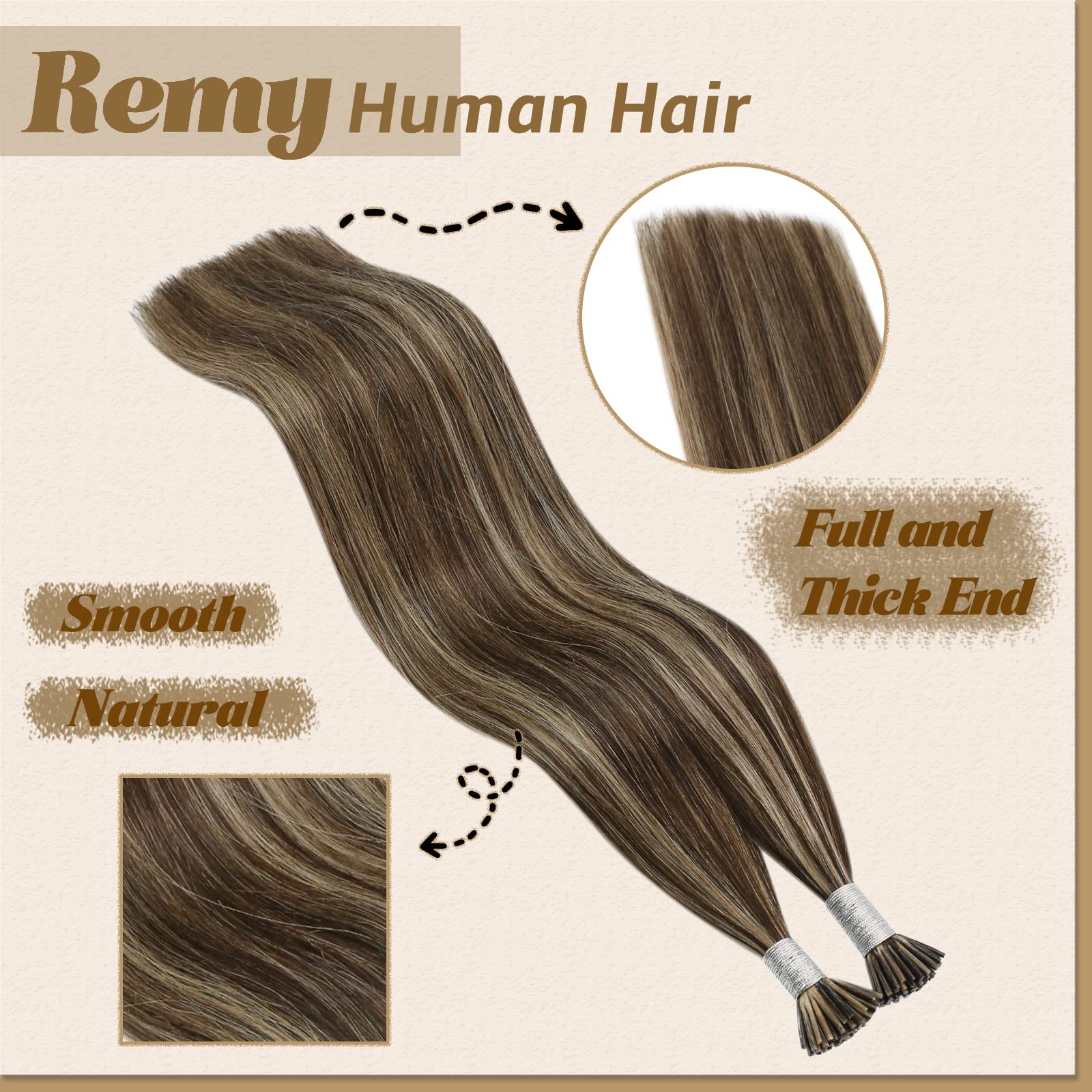 18, Dark Brown With Caramel Blonde: Youngsee 18 Inches Piano Color I Tip Hair Extensions Dark Brown Mixed With Caramel Blonde Remy Straight Pre Bonded Keratin Fusion Hair Extensions 50Gra