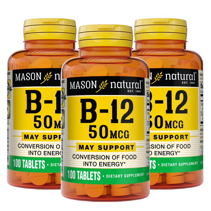 MASON NATURAL Vitamin B12 50 mcg with Calcium, 300-Day Supply, Dietary Supplement to Support Natural Energy Levels, 100 Tablets (Pack of 3)