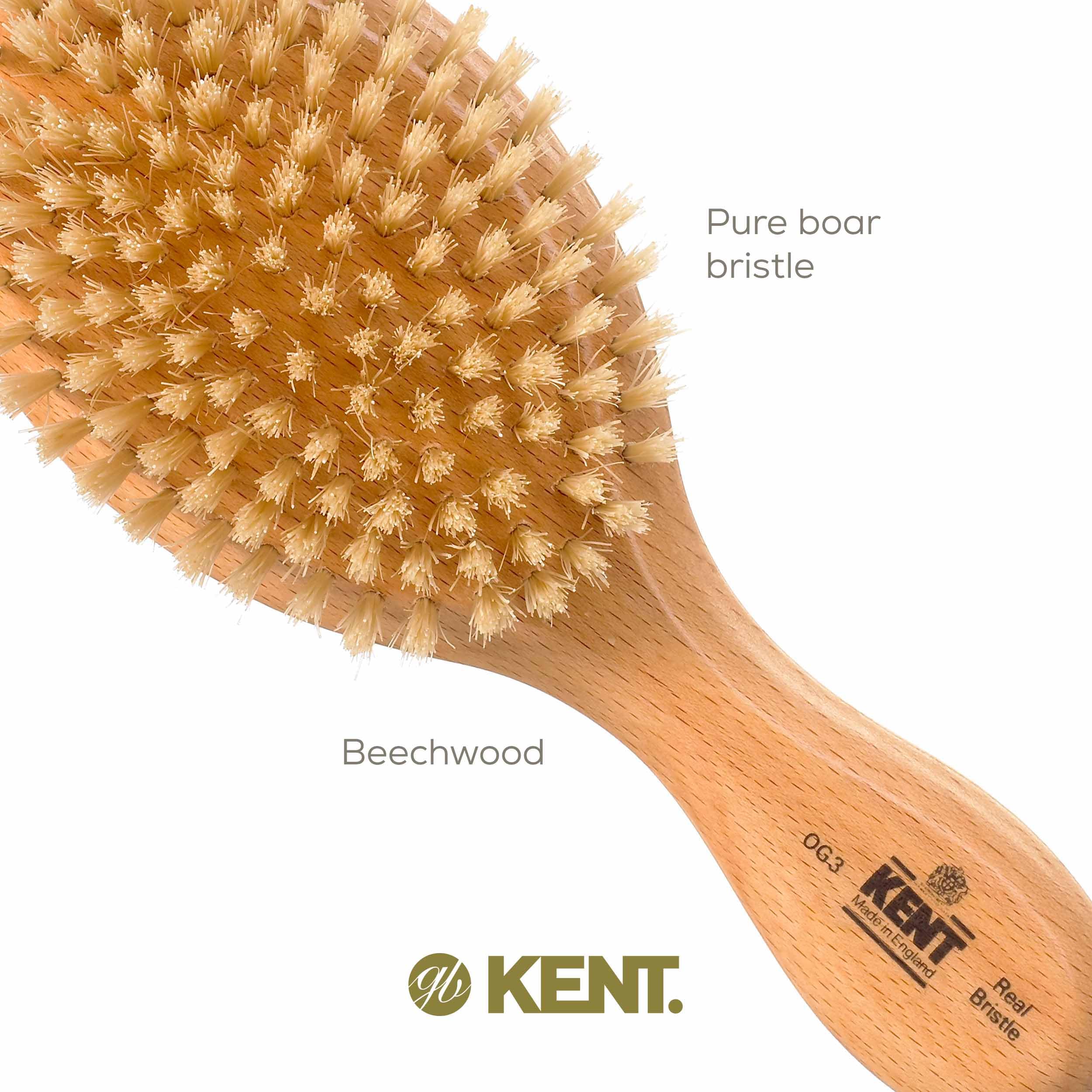 Kent Og3 Oval Beechwood Pure White Pure Bristle Luxury Club Brush