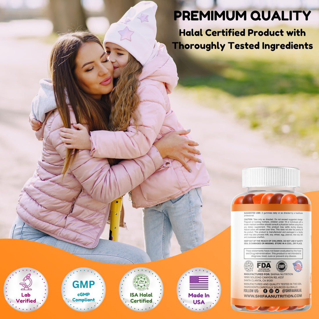 SHIFAA NUTRITION Vegetarian Vitamin D3 Gummies for Adults & Kids | 45-90 Servings, 2,000IU / 1,000IU | Non-GMO, Gluten-Free, Gelatin-Free | Supports Bones, Muscles & Immune System Halal Vitamins