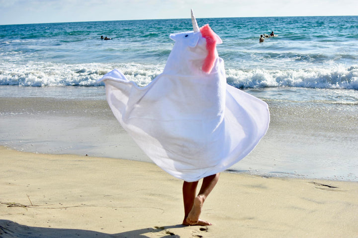 Yikes Twins Hooded Baby Towel for Kids 2-8 | Large 100% Cotton Baby Towel for Girls or Boys in White | Cute Unicorn Bath Towels for Babies and Toddlers with Rainbow Mane