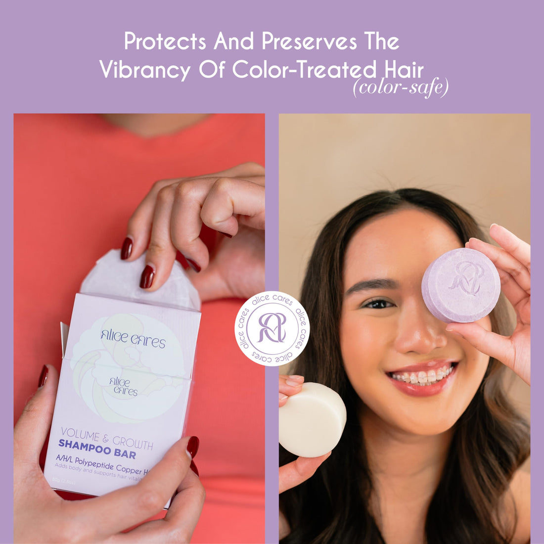 Alice Cares Volume & Growth Shampoo Bar - with Apple Cider Vinegar and Peppermint Oil - Boosts Body and Hair Fullness.