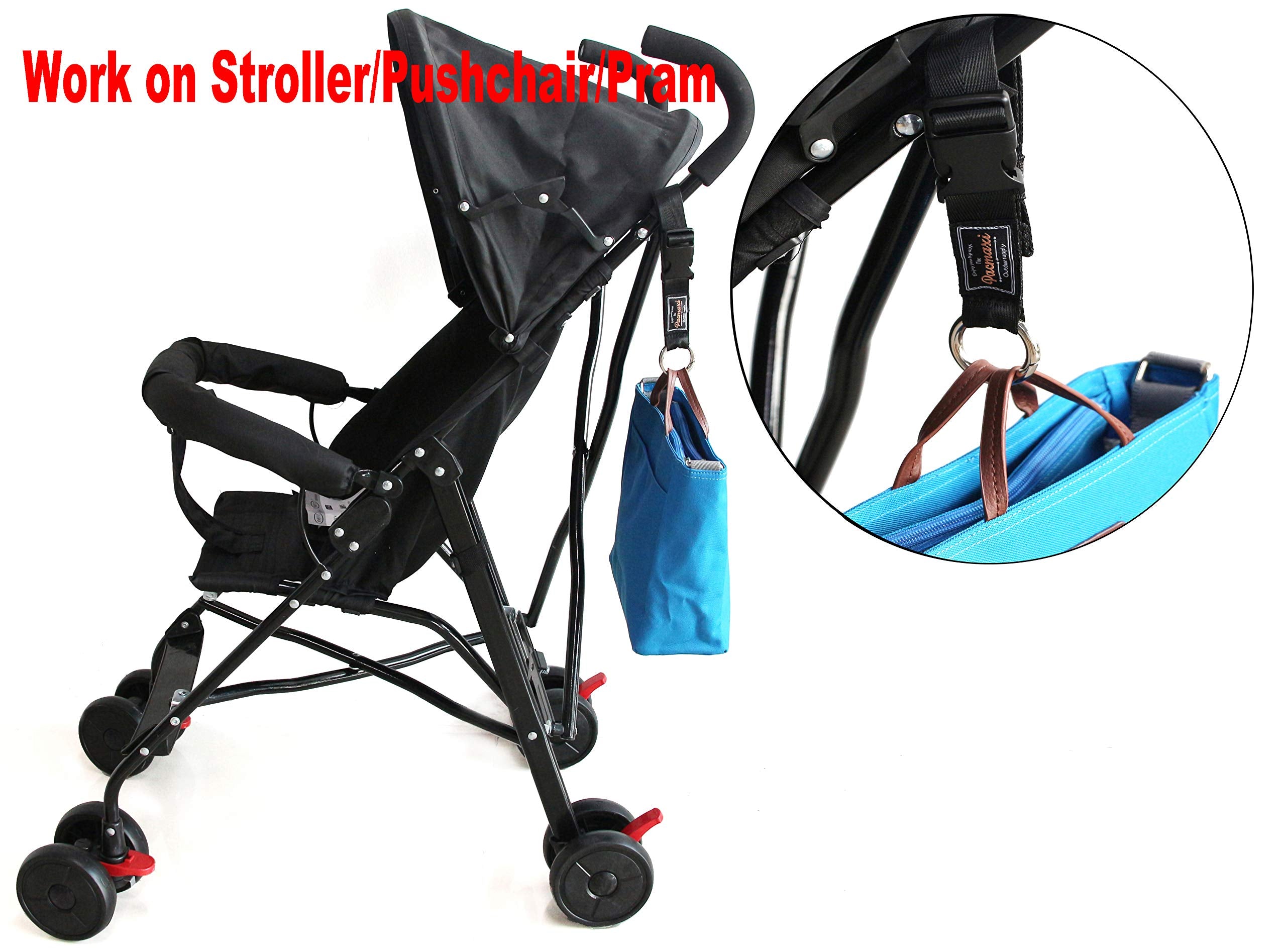 PACMAXI Stroller Hook, 2 Pack Multi Purpose Organizer Hooks Clip for Stroller, Wheelchair, Rollator, Walker (Black)