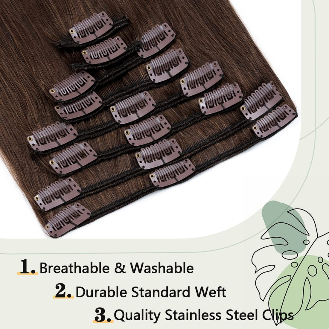 13 inch 80g Clip in Remy Human Hair Extensions Full Head 8 Pieces Set Short length Straight Very Soft Style Real Silky for Beauty #4 Medium Brown