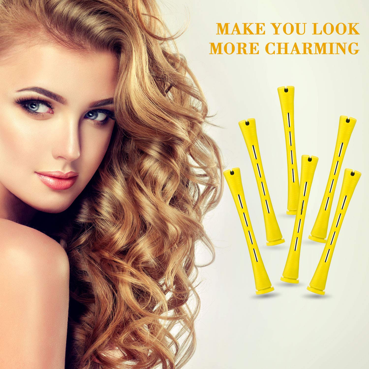 96 Pieces Hair Perm Rods, Cold Wave Rods Plastic Perming Rods Heatless Curlers Rollers with 2 Steel Pintail Comb Rat Tail Comb for Hairdressing Styling Tools (Yellow,0.28 Inch/ 0.7 cm)