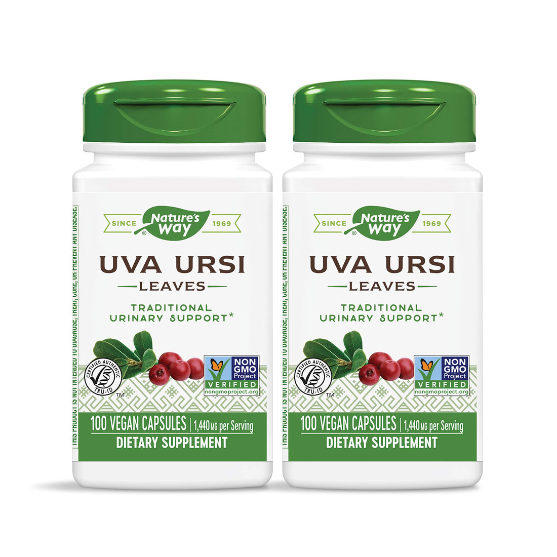 Nature's Way Uva Ursi Leaves, Traditional Urinary Support*, 1,110 mg per 3-Capsule Serving, Non-GMO Project Verified, Herbal Dietary Supplement, 100 Vegan Capsules (Packaging May Vary) - 2 Pack
