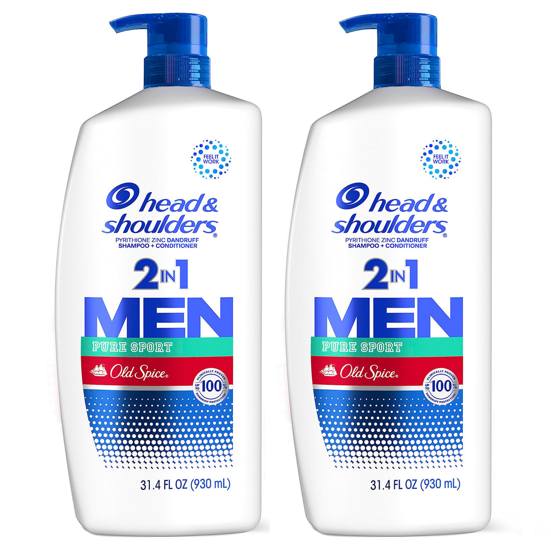 Head & Shoulders Old Spice Pure Sport Dandruff 2 In 1 Shampoo and Conditioner, 31.4 Fl Oz Twin Pack, 31.4 Fluid Ounce