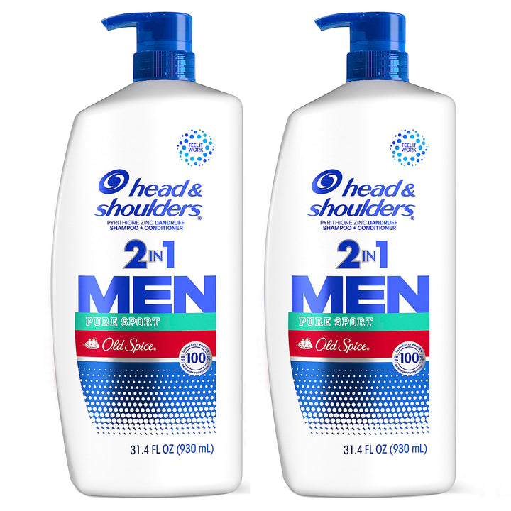 Head & Shoulders Old Spice Pure Sport Dandruff 2 In 1 Shampoo and Conditioner, 31.4 Fl Oz Twin Pack, 31.4 Fluid Ounce