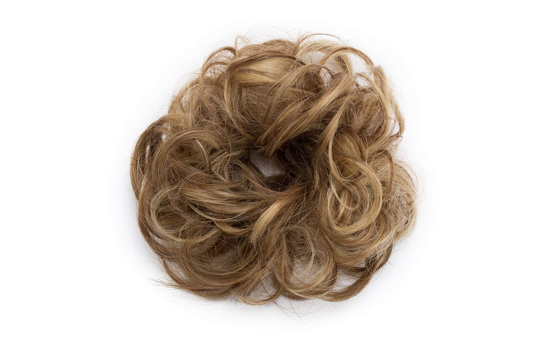 Synthetic Hair Bun Hair Pieces Messy Scrunchy Wavy Scrunchie Updo Elastic Donut Thick Full Wedding Bridal Hairpiece Easy Bun Updos for Women Kids 1pcs 40g #12h24 Light Brown Mix Ash Blonde