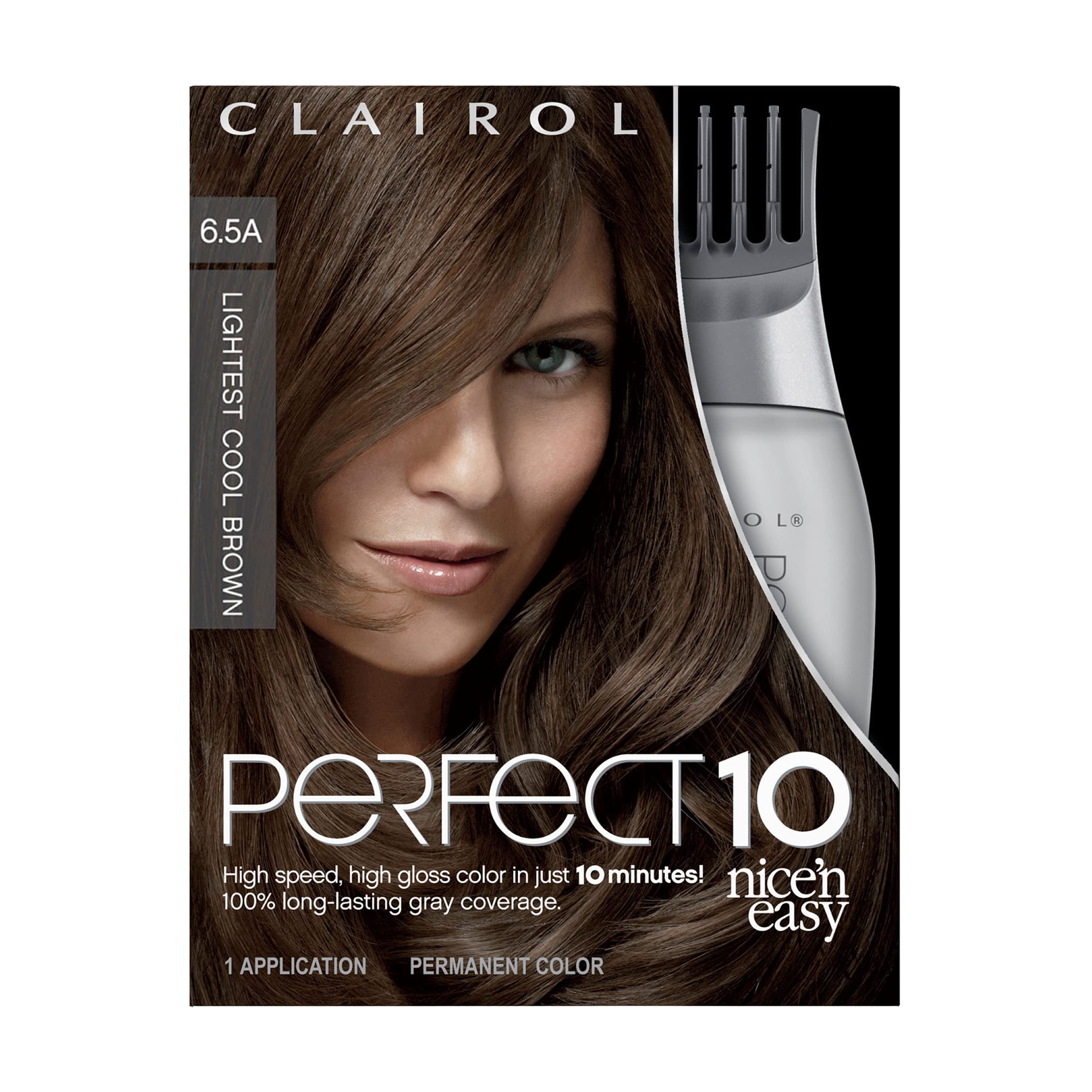 Clairol Nice‘n Easy Perfect 10 Permanent Hair Dye, 6.5A Lightest Cool Brown Hair Color, Pack of 1