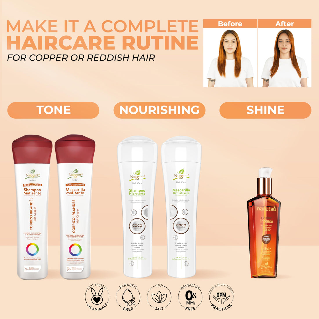 naissant Irish Copper Hair Toning Shampoo | Color Depositing | Refresh & Neutralize Brassy Tones | Paraben, Ammonia & Sulfate Free | Pro-Vitamin B5, Olive Oil & Honey (Cobrizo) 10.1 Fl Oz