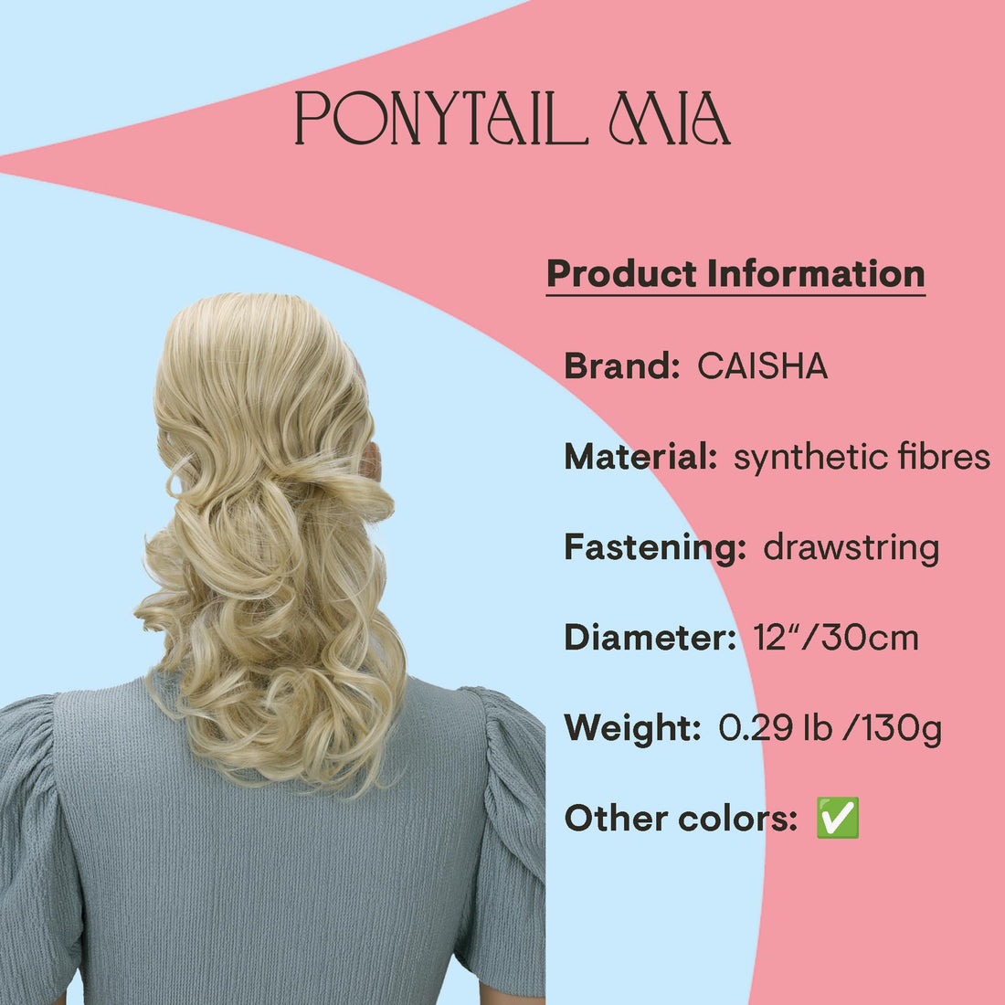 PRETTYSHOP Hair Piece Ponytail Drawstring Extension Wavy Voluminous Nature Looking Heat-Resisting 16 light blonde mix # 15H613A PH217