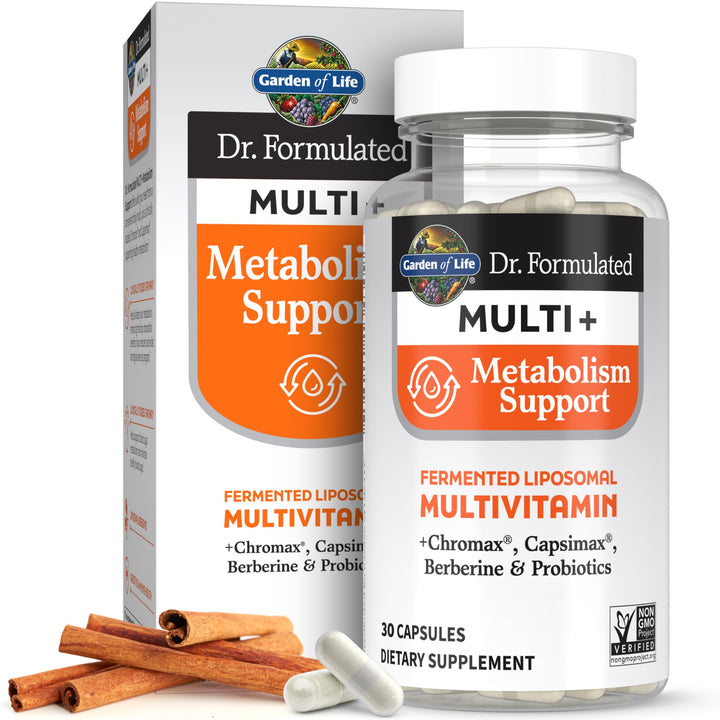 Garden of Life Dr. Formulated Multi+ Metabolism Support - Fermented Liposomal Multivitamin + Chromax, Capsimax, Berberine & Probiotics - 30 Capsules