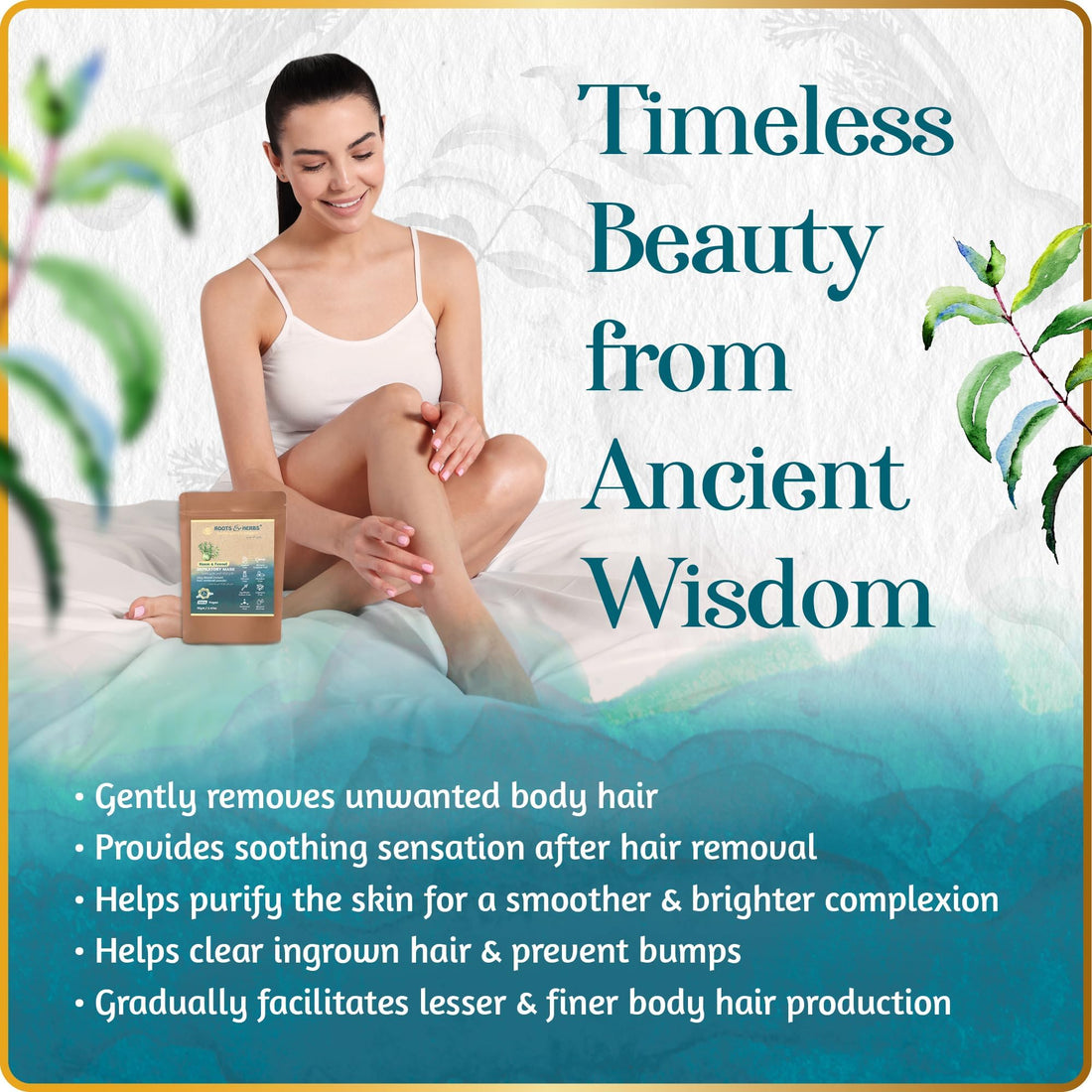 ROOTS AND HERBS Vegan Hair Removal - Neem and Fennel Depilatory Mask - Men and Women's Facial Hair Removal for sensitive skin, Organic Hair remover, Pubic, Bikini, Leg Mask, Powder Waxing (2.47 Ounce)