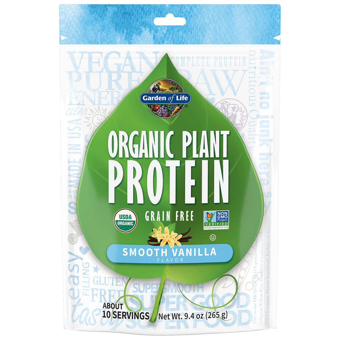 Garden of Life Organic Plant Based Protein Powder - Smooth Vanilla, Vegan, Grain Free and Gluten Free Shake for Women and Men - 10 Servings, 15g of Complete Protein, Probiotics & Enzymes, 0g Sugar