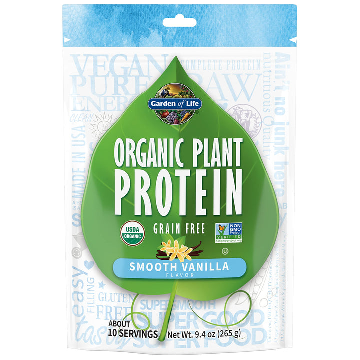 Garden of Life Organic Plant Based Protein Powder - Smooth Vanilla, Vegan, Grain Free and Gluten Free Shake for Women and Men - 10 Servings, 15g of Complete Protein, Probiotics & Enzymes, 0g Sugar