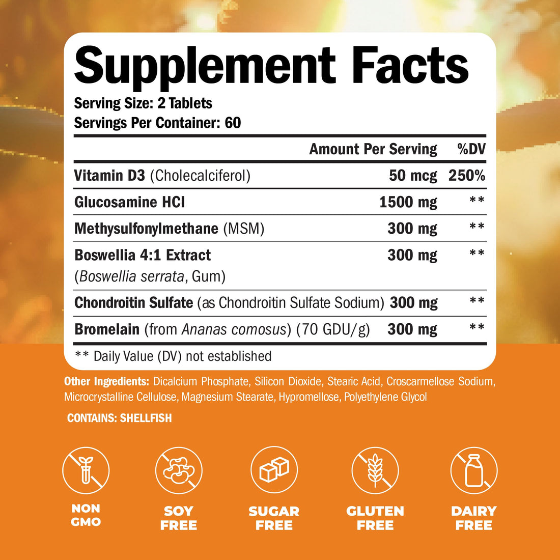 Glucosamine Chondroitin MSM with Vitamin D3, Boswellia, & Bromelain - Bone and Joint Support Supplement for Active Women & Men to Support Hair, Skin, Nails, Strong Bones, & Immune Health. 120 Tablets