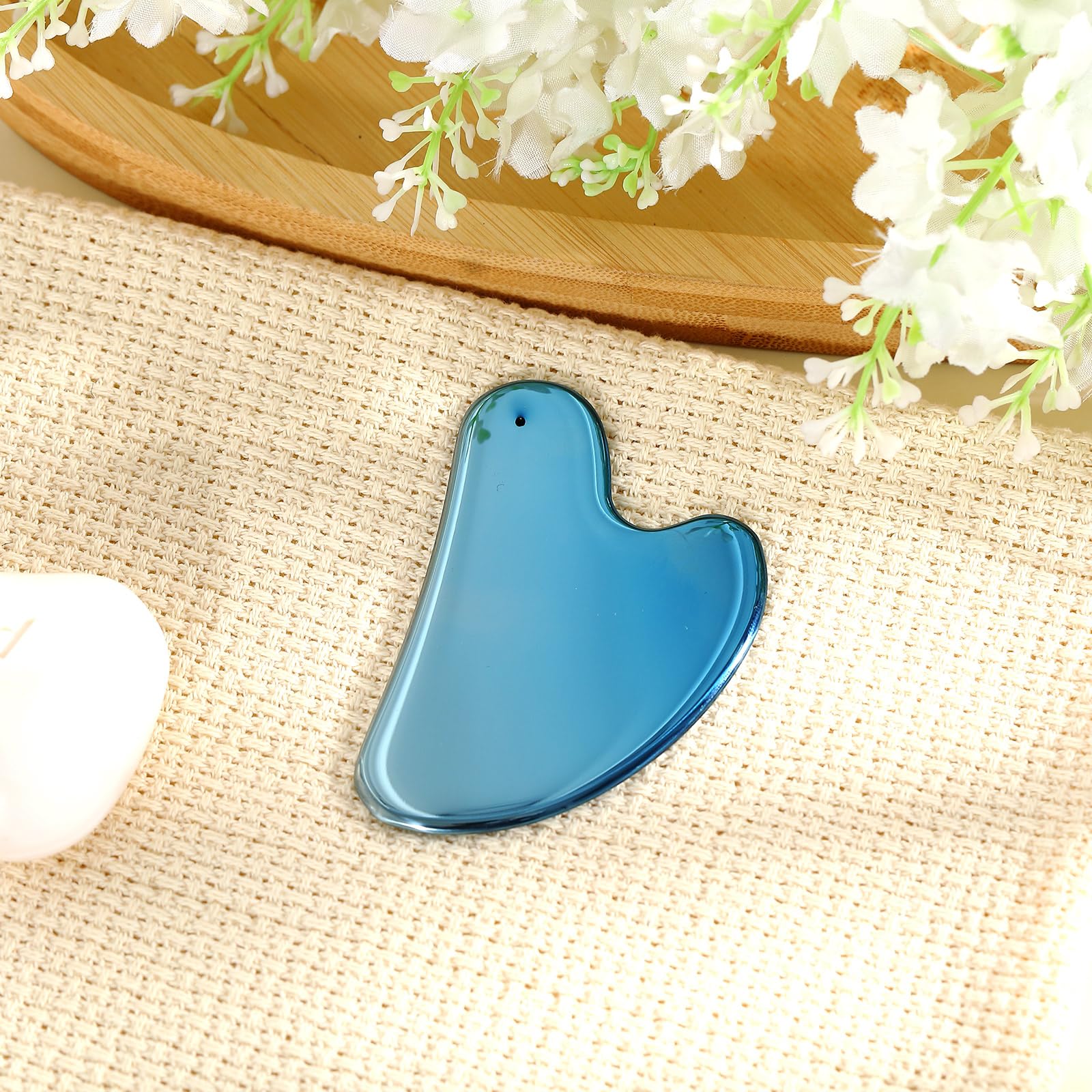 Nuanchu Stainless Steel Gua Sha Facial Tools Lymphatic Drainage Massager Guasha for Face Metal Gua Sha Skin Self Care Gifts Face Sculpting Guasha for Body Eyes Jawline Shaper with Pouch(Blue)