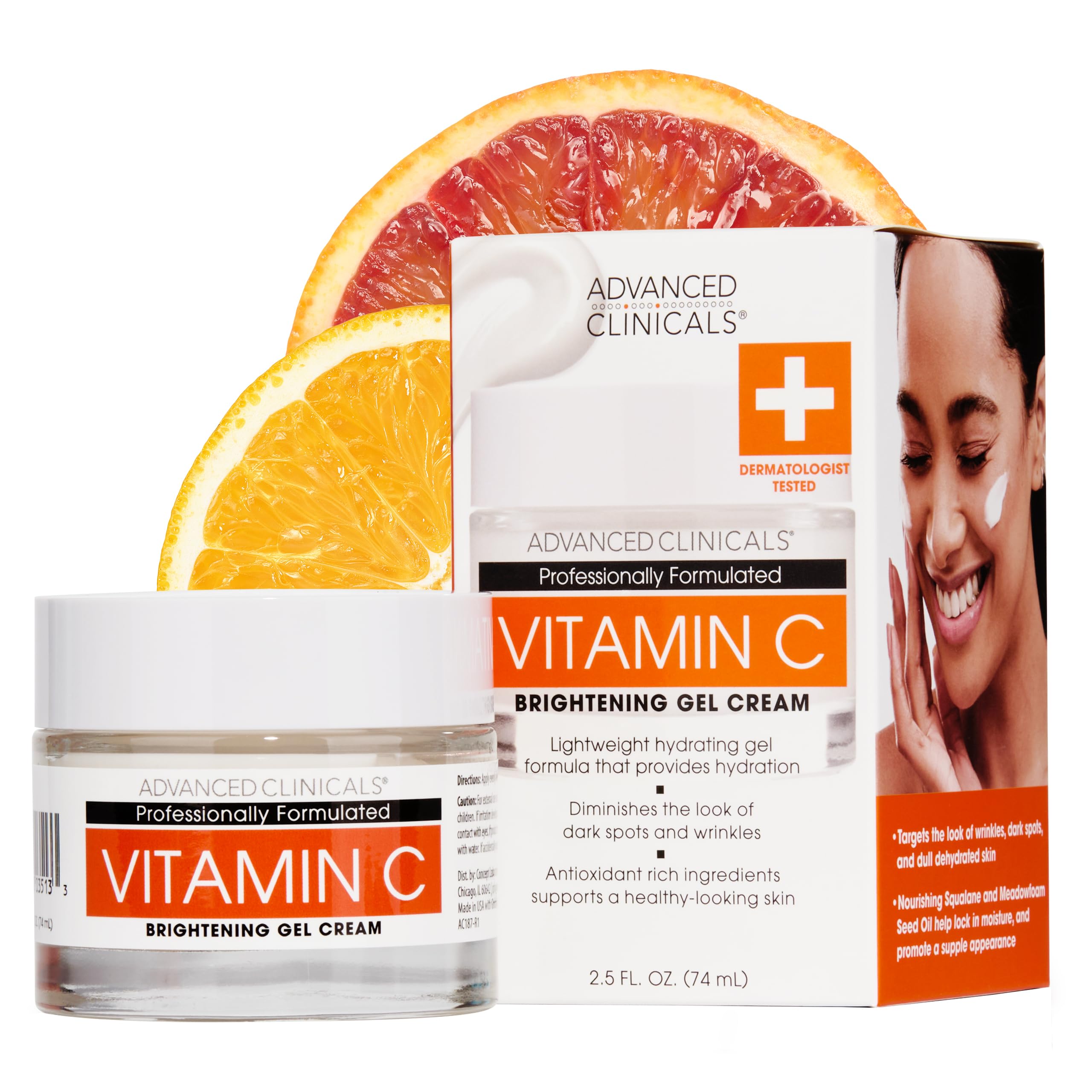 Advanced Clinicals Vitamin C Face Cream Moisturizer Skin Care Facial Lotion, Potent Vitamin C Gel Cream For Face Targets Dry Skin, Age Spots, Wrinkles, Hyperpigmentation, & Sun Damaged Skin, 2.5 Fl Oz
