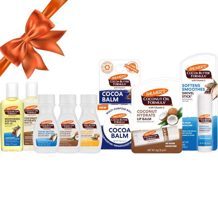 Palmer's Coconut Oil, Shea Butter, Cocoa Butter Formula Mini Easter Basket Stuffers (8 Piece bundle) - Moisturizing Body Oil, Body Lotion, Cocoa Balm, Swivel Stick & Lip Balm, Hydrating Skin Care
