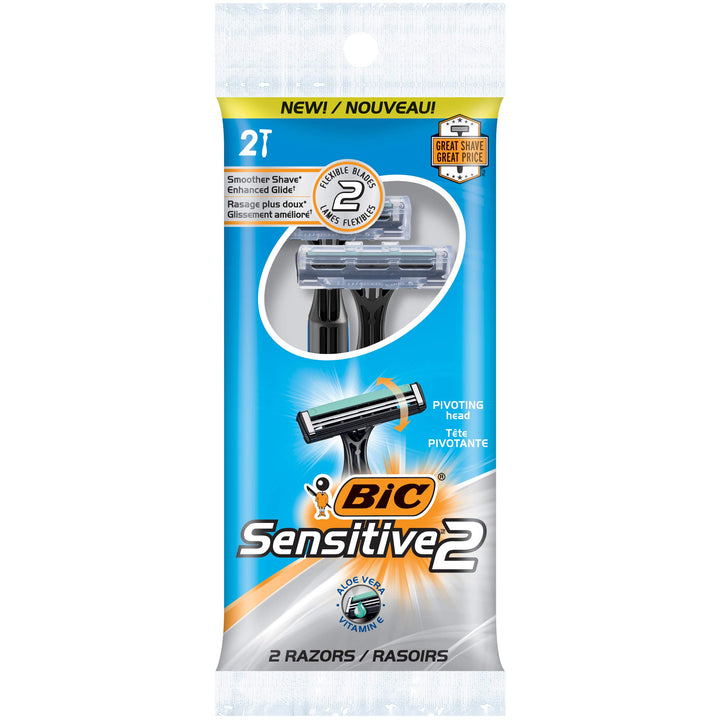 BIC Sensitive 2 Men's Disposable Razor, Two Blade Men's Razor, For a Soothing and Comfortable Shave, Blue Razors, 20 Count