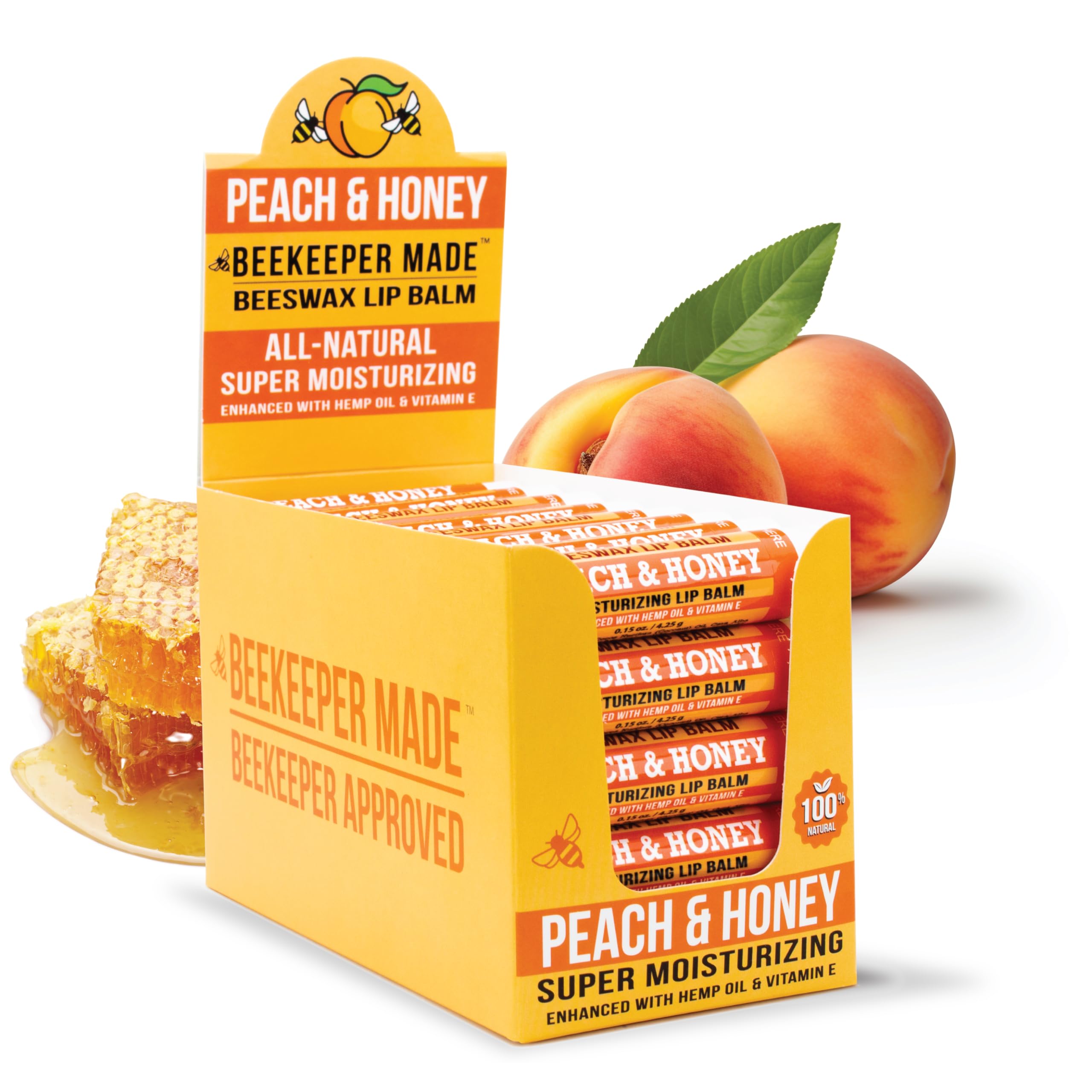 Beekeeper Made Beeswax Bulk Lip Balm, 40 Count | For Men, Women, and Children. Great for Gifts, Showers, & More (Peach)