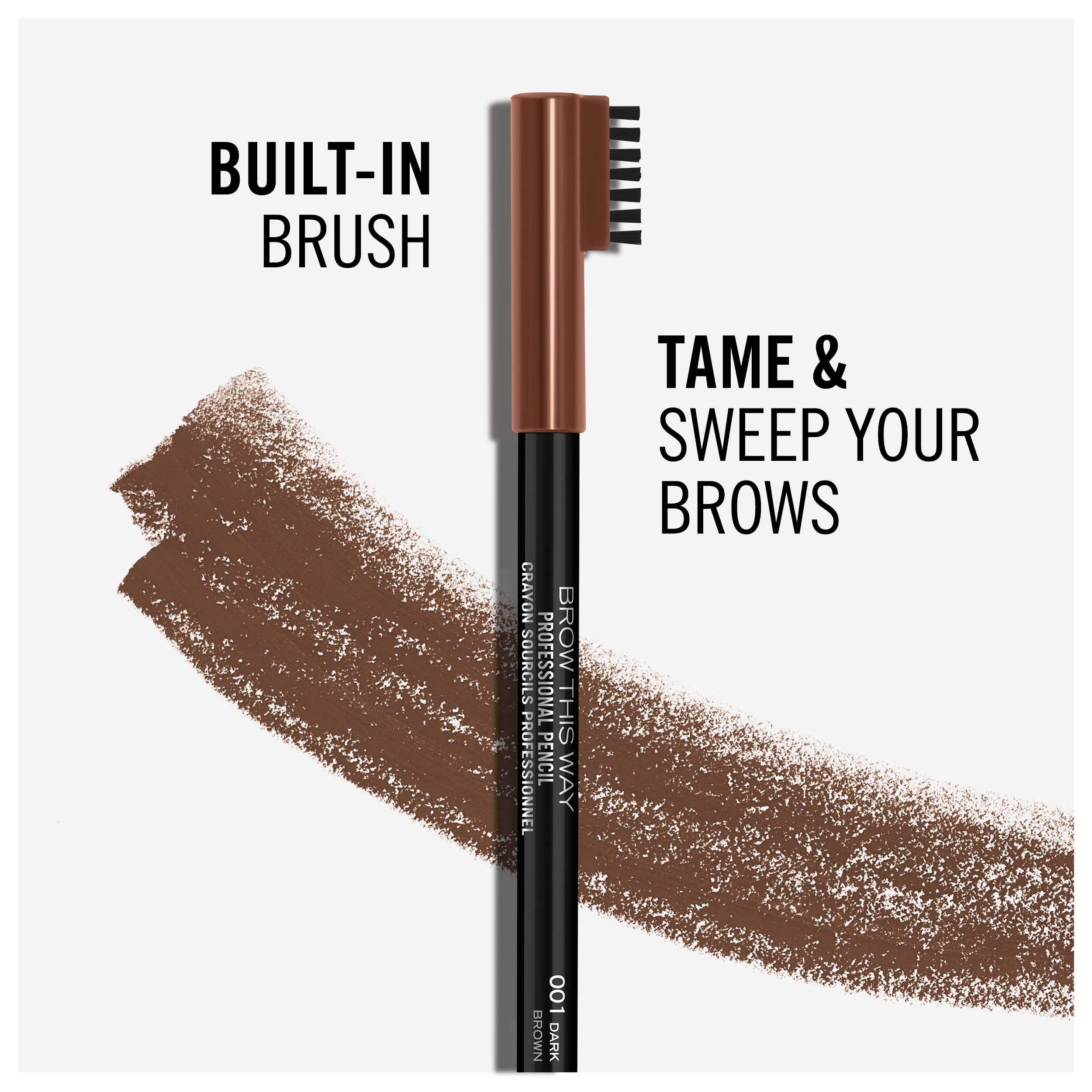 Rimmel London Brow This Way Professional Eyebrow Pencil, Long-Wearing, Highly-Pigmented, Built-In Brush, 001, Dark Brown, 0.05oz