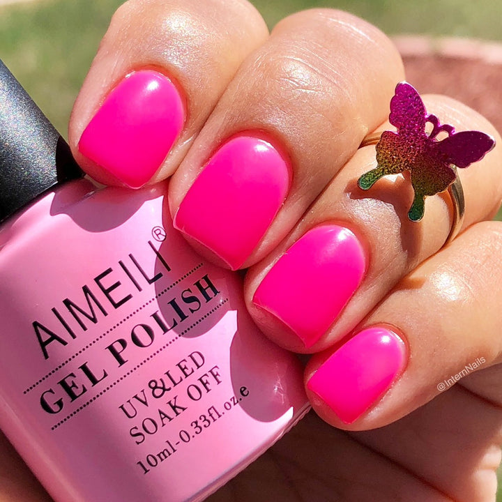 Aimeili Soak Off Uv Led Gel Nail Polish Neon Peachy Pink (056) 10ml