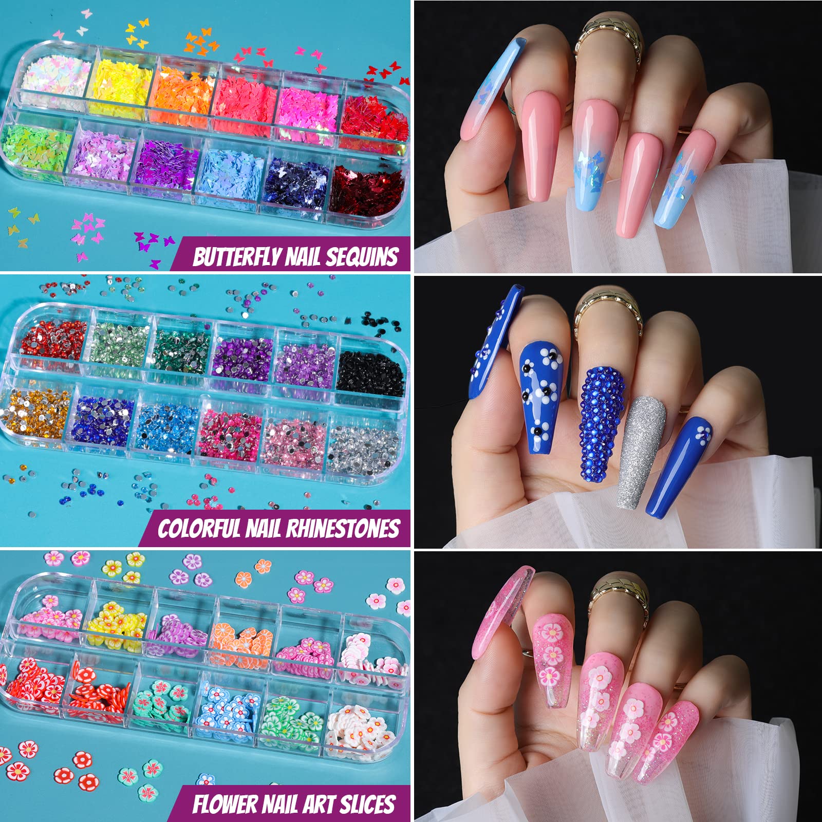 Teenitor Acrylic Fake Nails Kit, Press On Nail Supplies with Clear Coffin Nail Tips Nail Stand Nail Art Brushes Dotting Pen Glitter Sequins Sticker Rhinestones Nail Decorations Press On Nails Kit