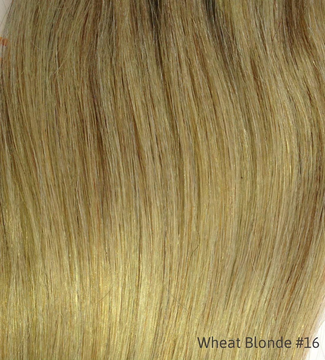 TRESSMATCH 16 -18 Remy (remi) Human Hair Clip in Extensions Wheat Blonde (Color #16) 9 Pieces(pcs) Full Head Volume Set [set weight:4oz/110grams]