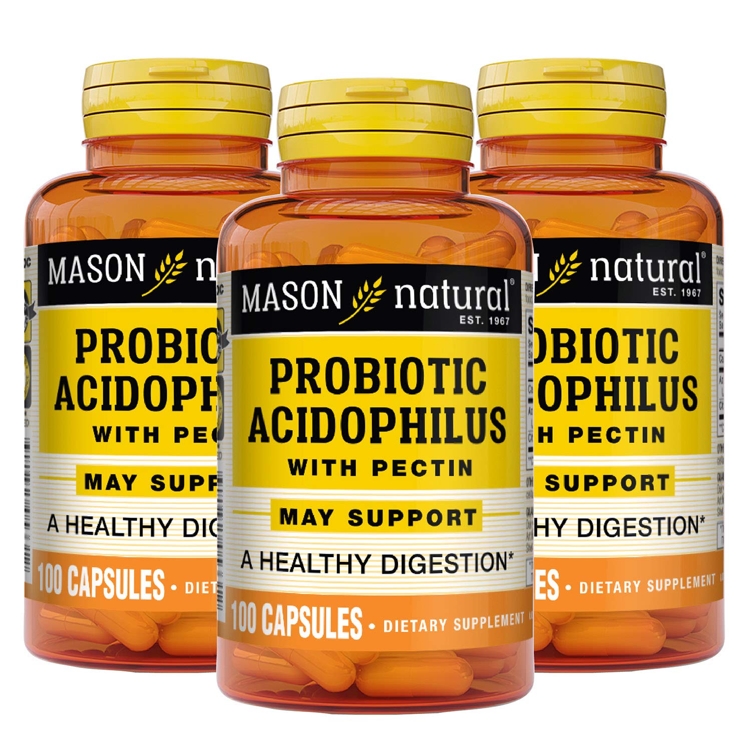 MASON NATURAL Probiotic Acidophilus, 150 Day Supply, Supports Regularity and Normal Digestion with Pectin & Calcium, 100 Capsules (Pack of 3)