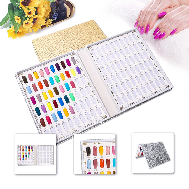 Nmkl 120 Nail Color Chart Display Book For Nail Polish Uv Gel Color Cards Nail Salon Tool With False Nail Tips (Gold)