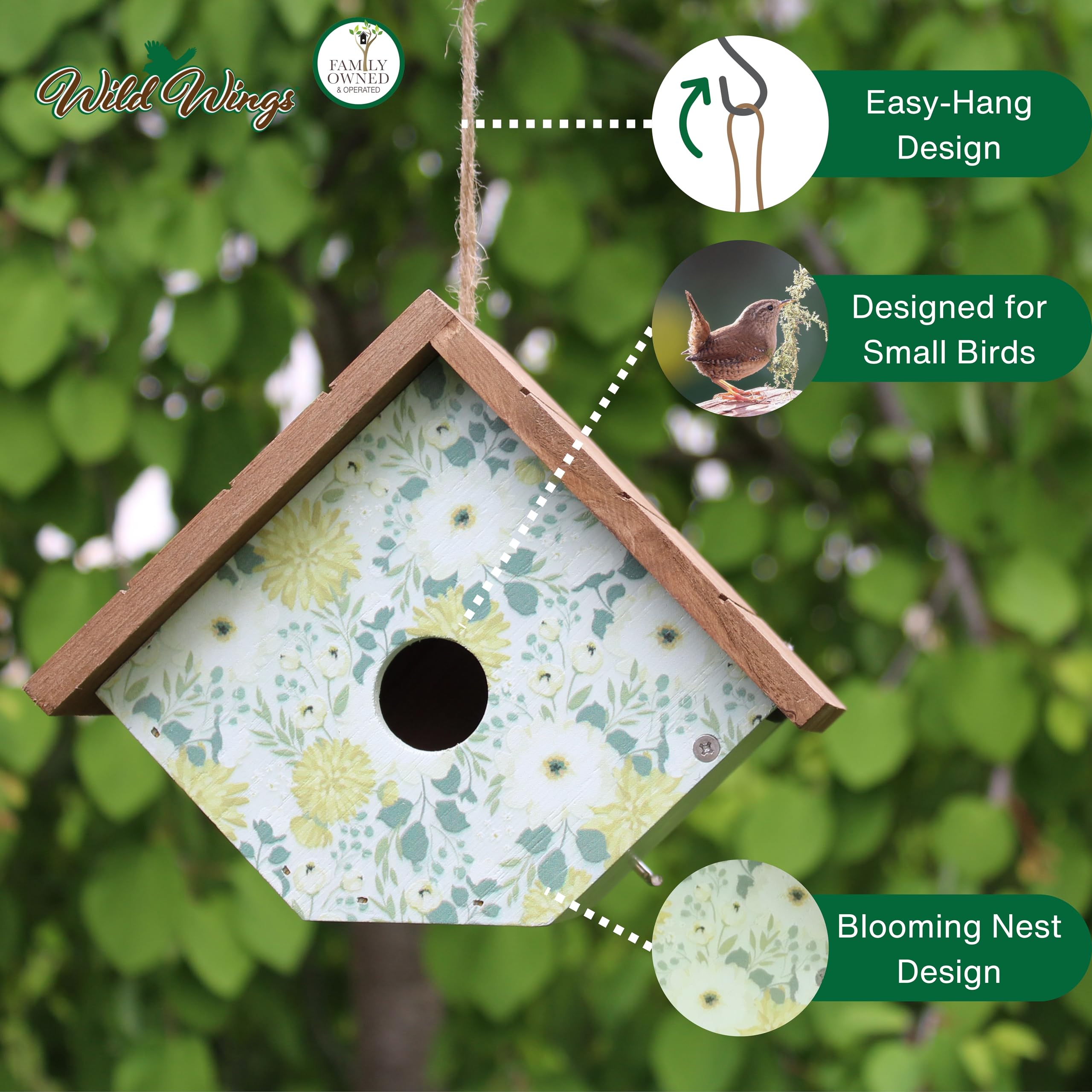 Wild Wings Decorative Wren House Blooming Nest, Green