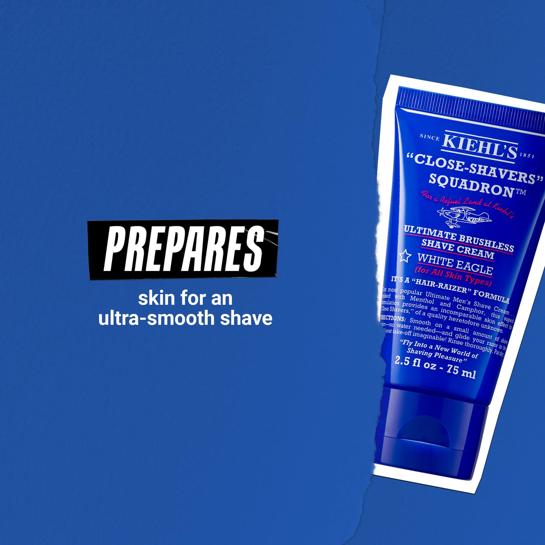 Kiehl's Ultimate Brushless Shave Cream with Menthol White Eagle, for All Skin Types, with Menthol & Camphor, Instant Refreshing & Cooling Effect, Minimizes Irritation - 2.5 fl oz