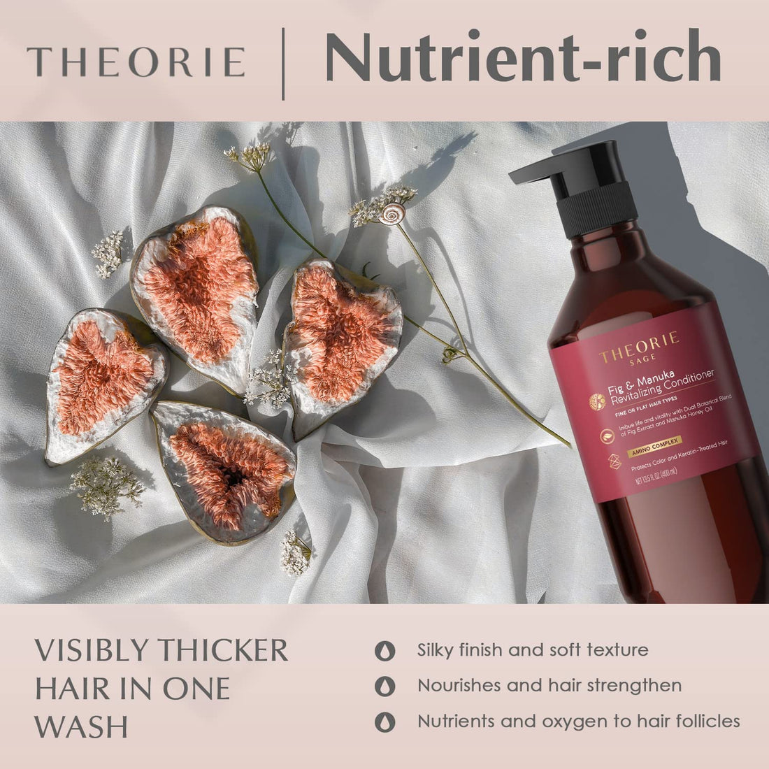 Theorie Sage - Fig & Manuka Thickening Conditioner Removes Impurities for Thicker, Fuller Looking Hair - Anti Thinning 400 mL (13.5 oz)