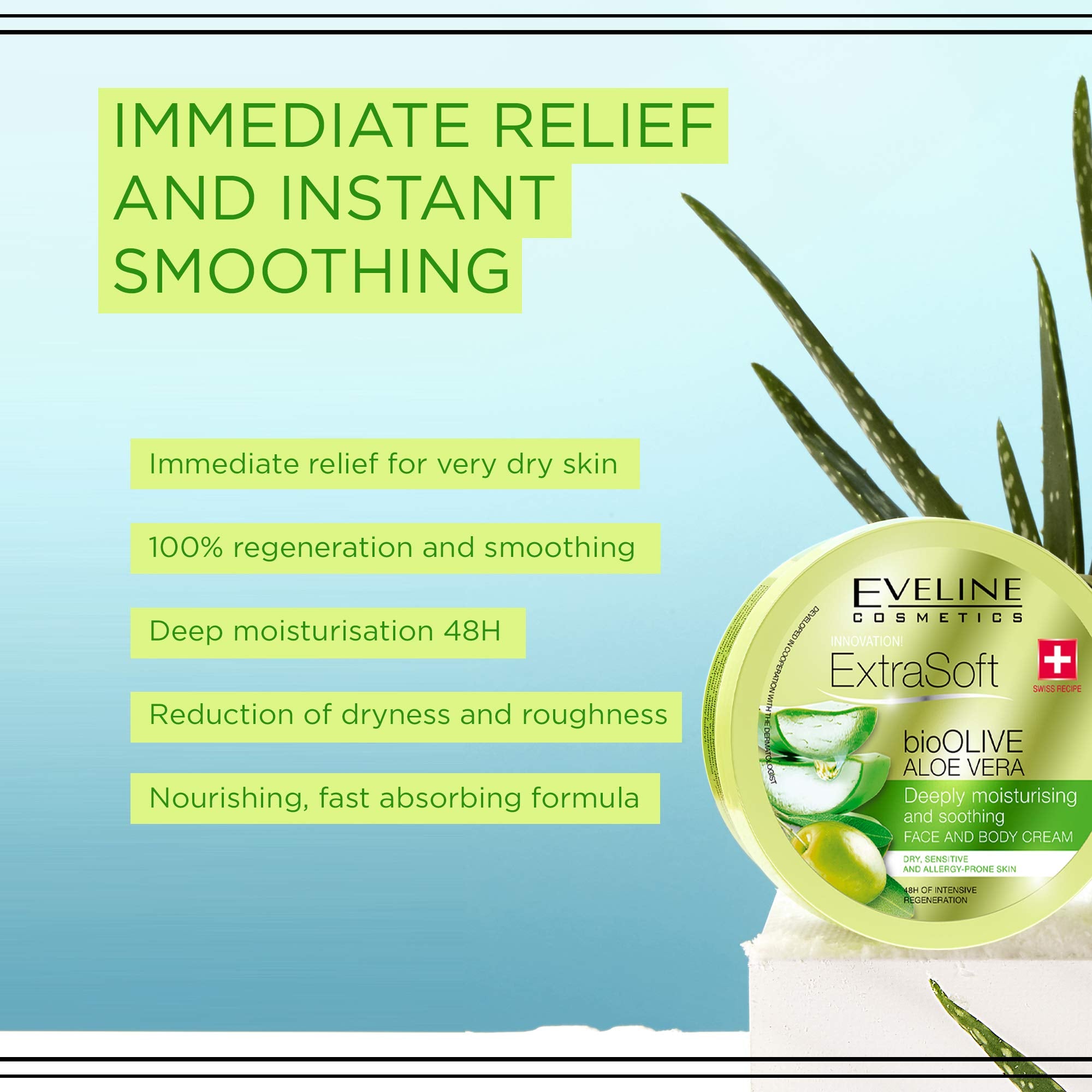 Extra Soft Bio Olive Aloe Vera Deeply Moisturizing and Smoothing Face and Body Cream for Sensitive and Allergy Prone Skin