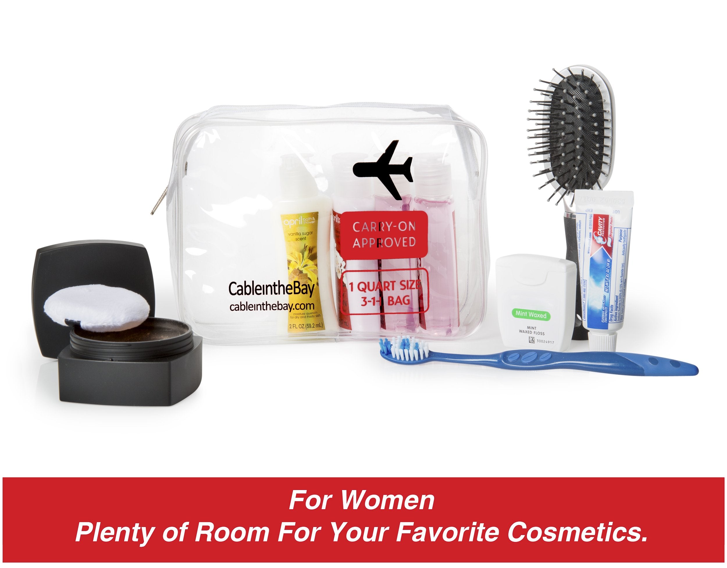 Cableinthebay TSA Approved Clear Travel Toiletry Bag-Quart Sized with Zipper-Airport Airline Compliant Bag/Bottles-Men's/Women's 3-1-1 Kit+Travel (1 PACK)