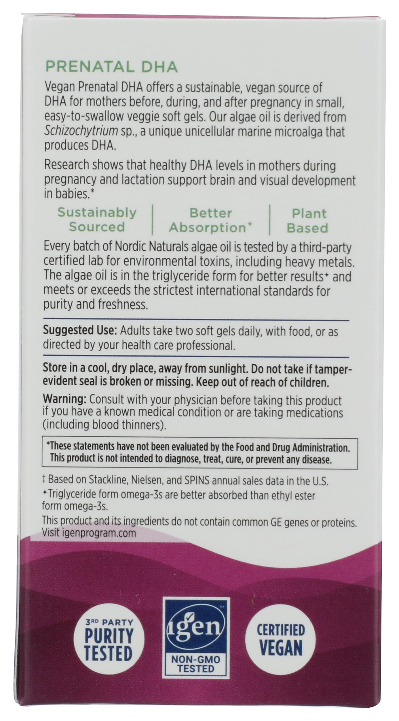 Nordic Naturals Vegan Prenatal DHA, Unflavored - 60 Soft Gels - 500 mg Plant-Based DHA - Supports Brain Development in Babies & Healthy Pregnancy - Non-GMO - 30 Servings