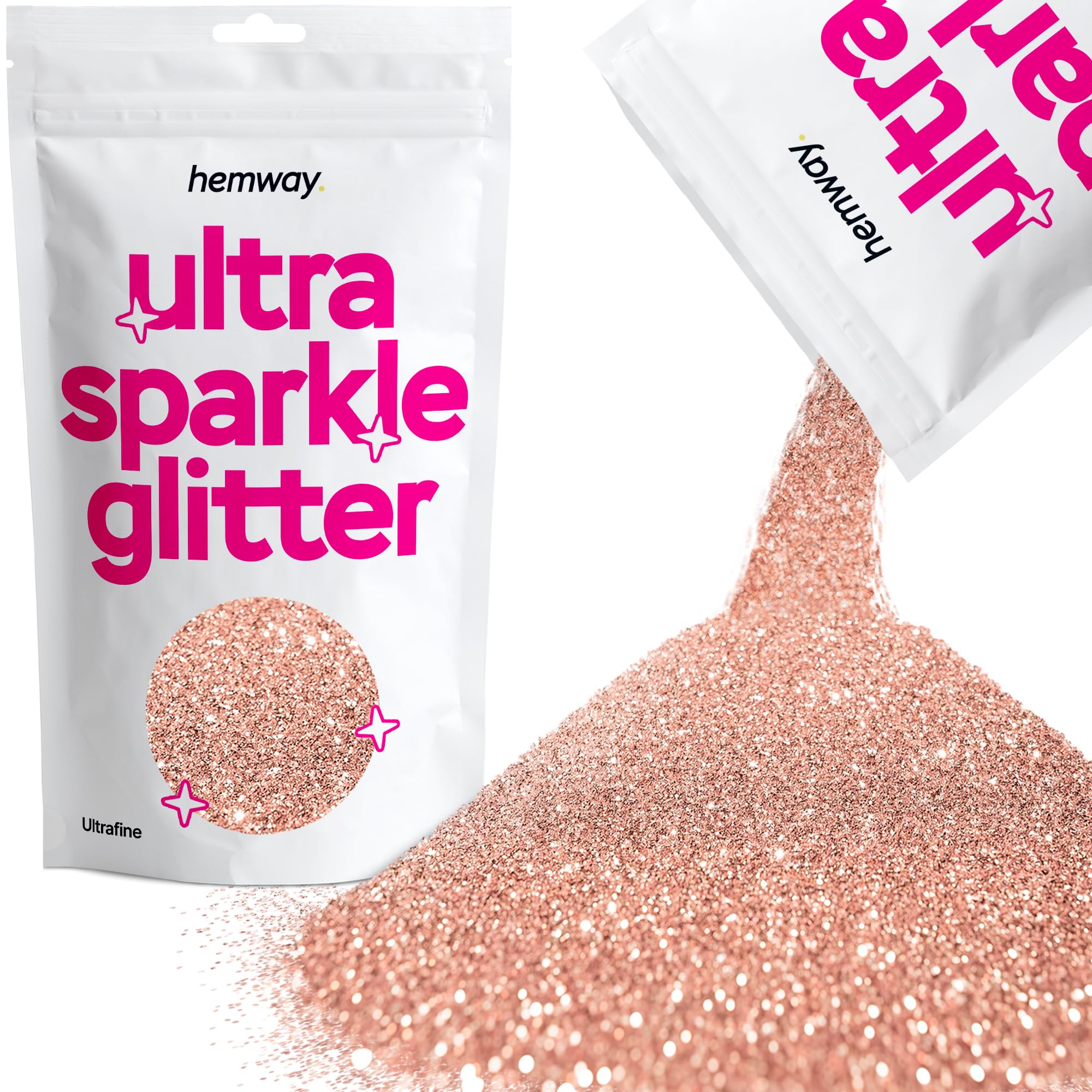 Hemway Premium Ultra Sparkle Glitter Multi Purpose Metallic Flake for Nail Art, Cosmetic Graded, Makeup, Festival, Party, Hair, Body and Eyes 100g / 3.5oz - Rose Gold