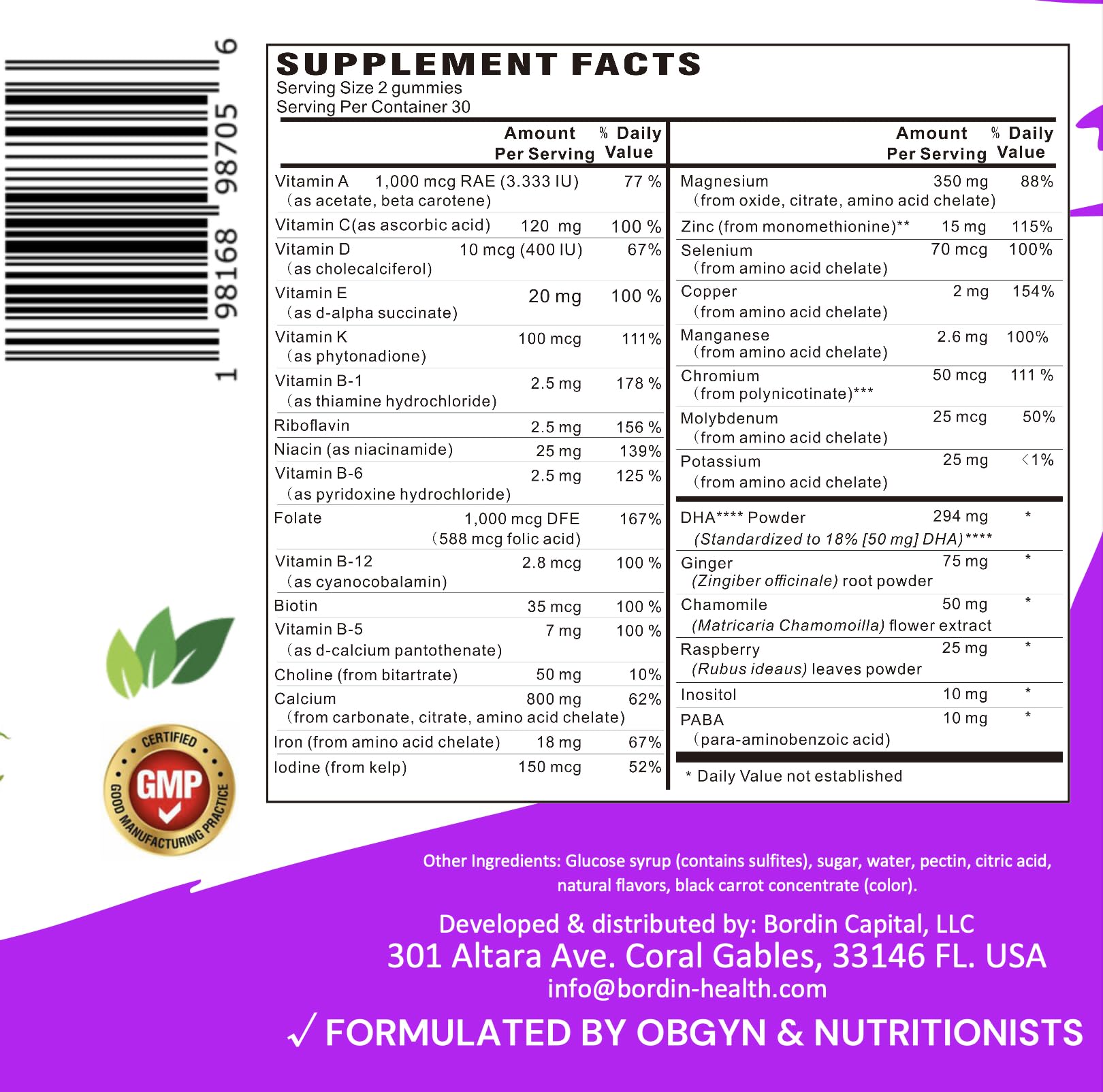 Complete Prenatal Vitamins, Folic Acid, Iron, Minerals and DHA Gummies by Dr. Contarin.