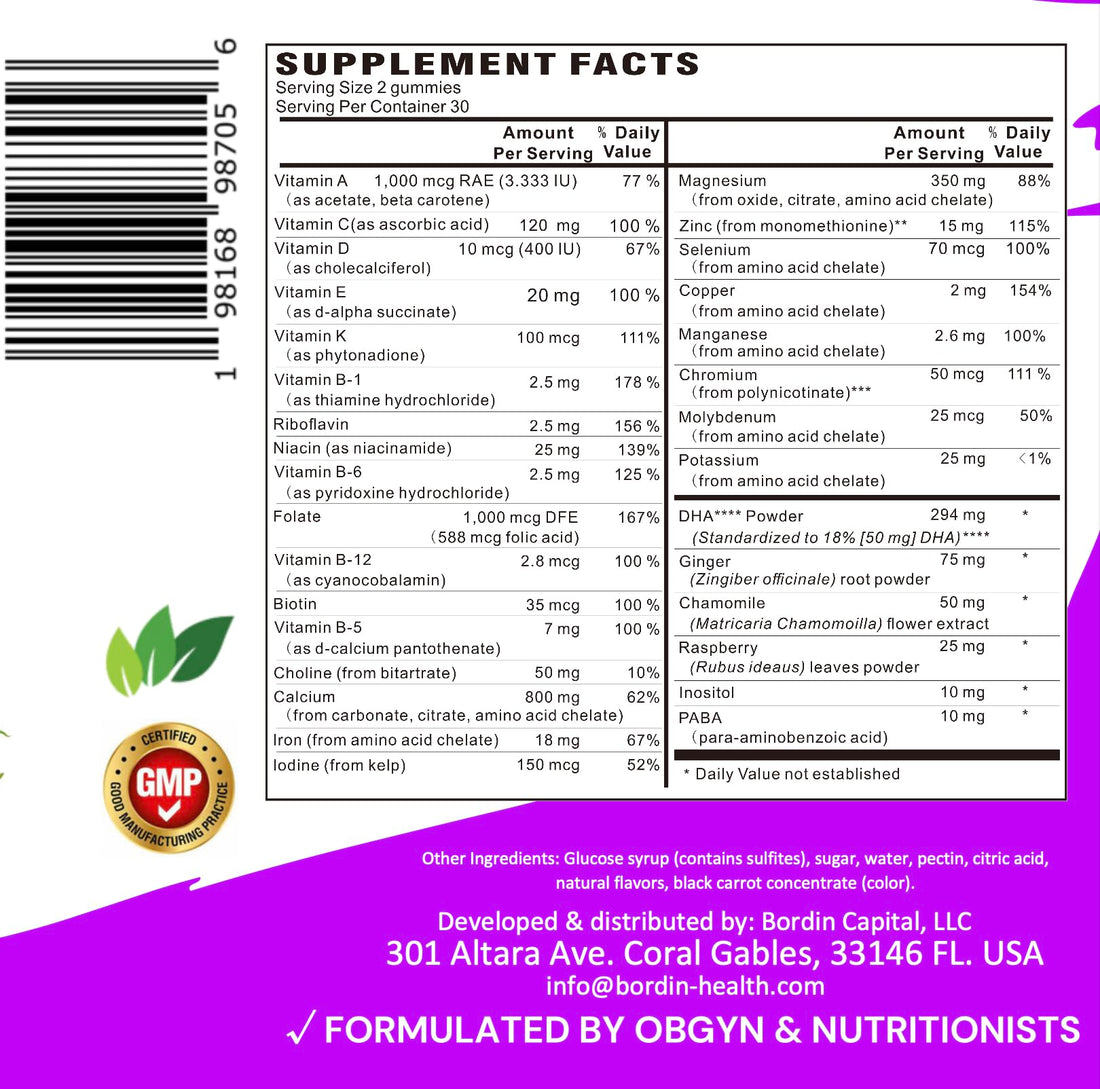 Complete Prenatal Vitamins, Folic Acid, Iron, Minerals and DHA Gummies by Dr. Contarin.