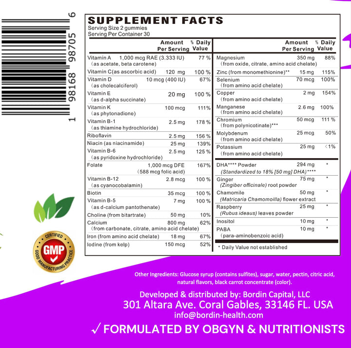 Complete Prenatal Vitamins, Folic Acid, Iron, Minerals and DHA Gummies by Dr. Contarin.