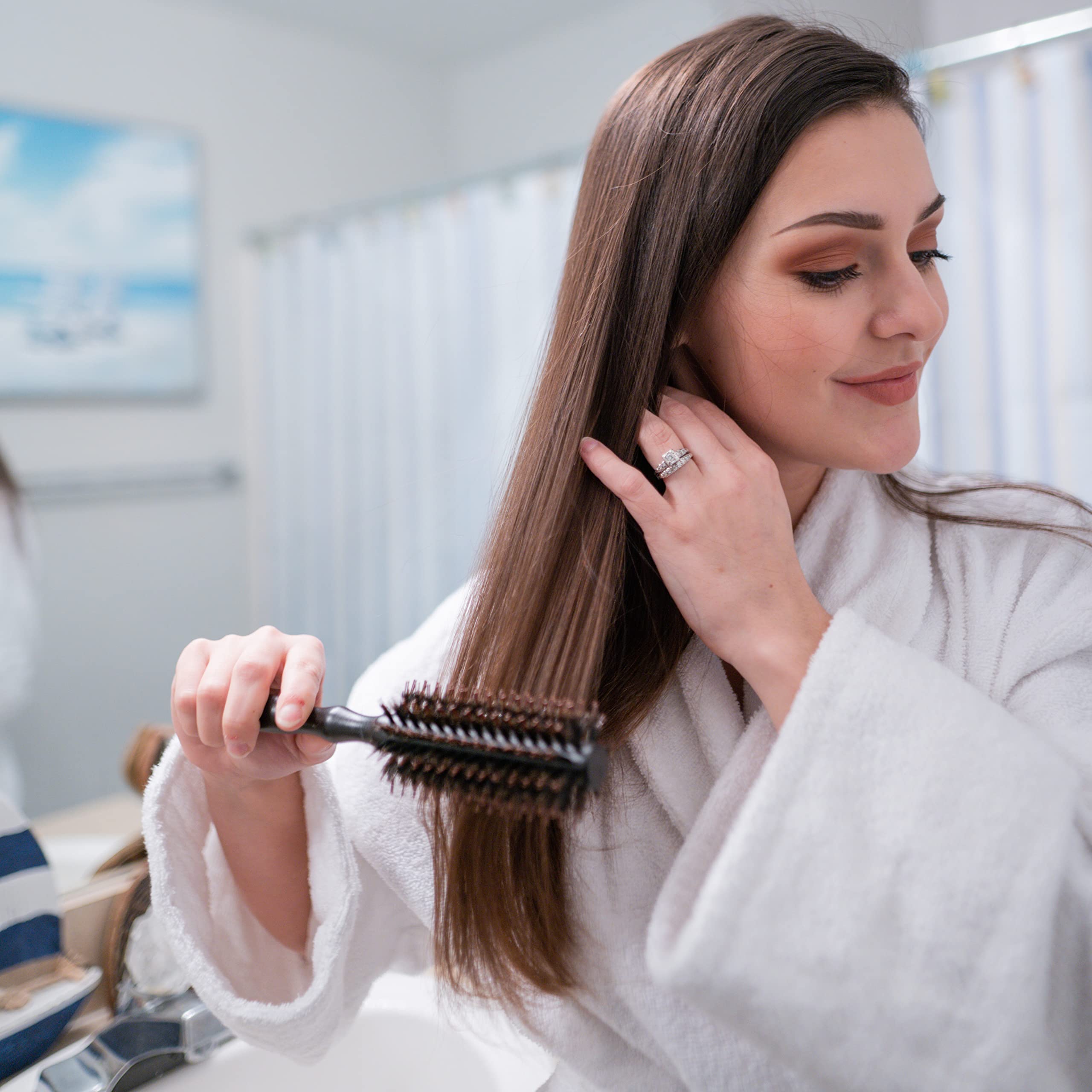 Round Styling Hair Brush - 1.75 Inch Diameter - Boar + Nylon Bristles for Blow Drying, Curling, and Styling Hair - Natural Wooden Handle for Women and Men