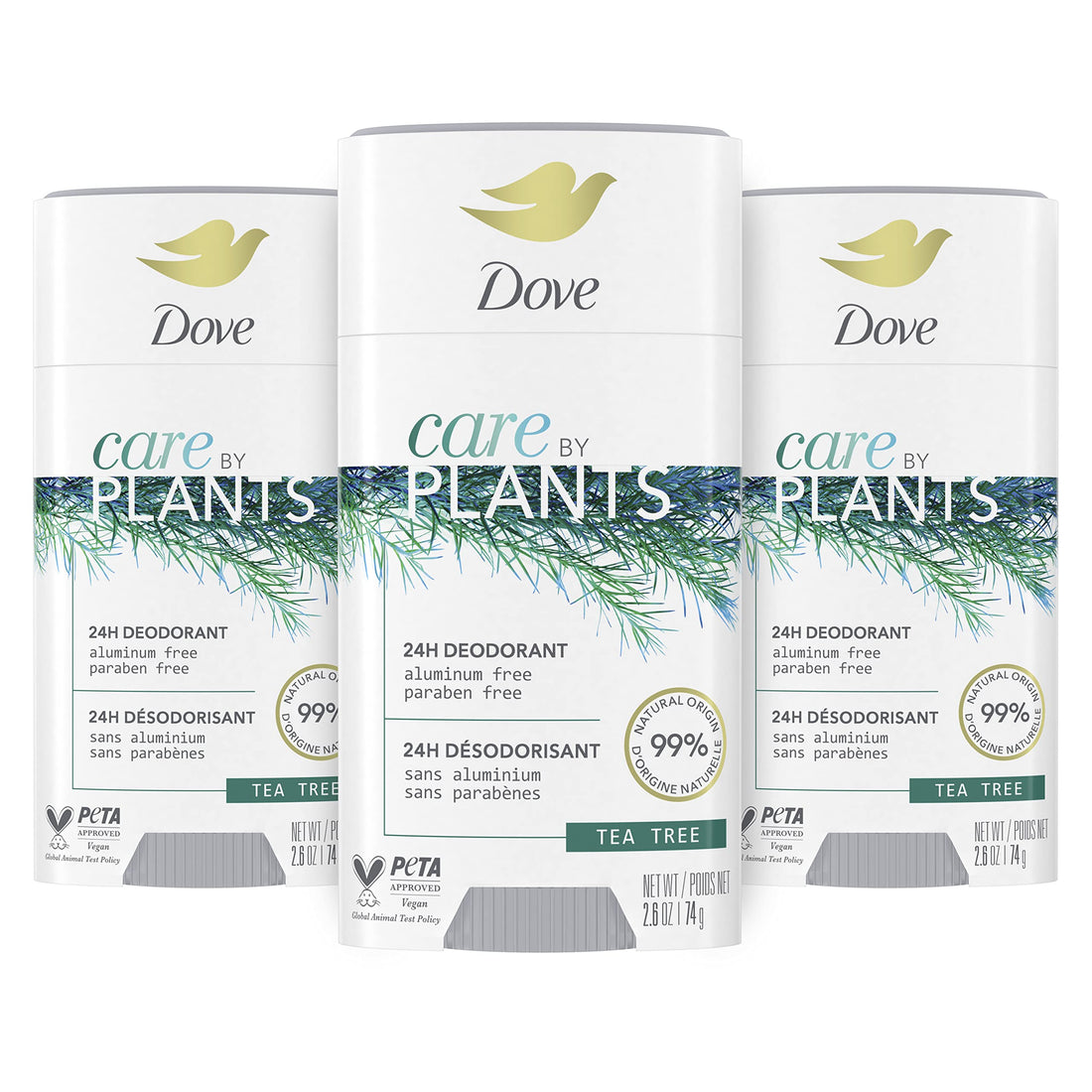 Dove Care by Plants Deodorant Stick for long-lasting deodorant protection Tea Tree aluminum free deodorant 2.6 oz 3 Count