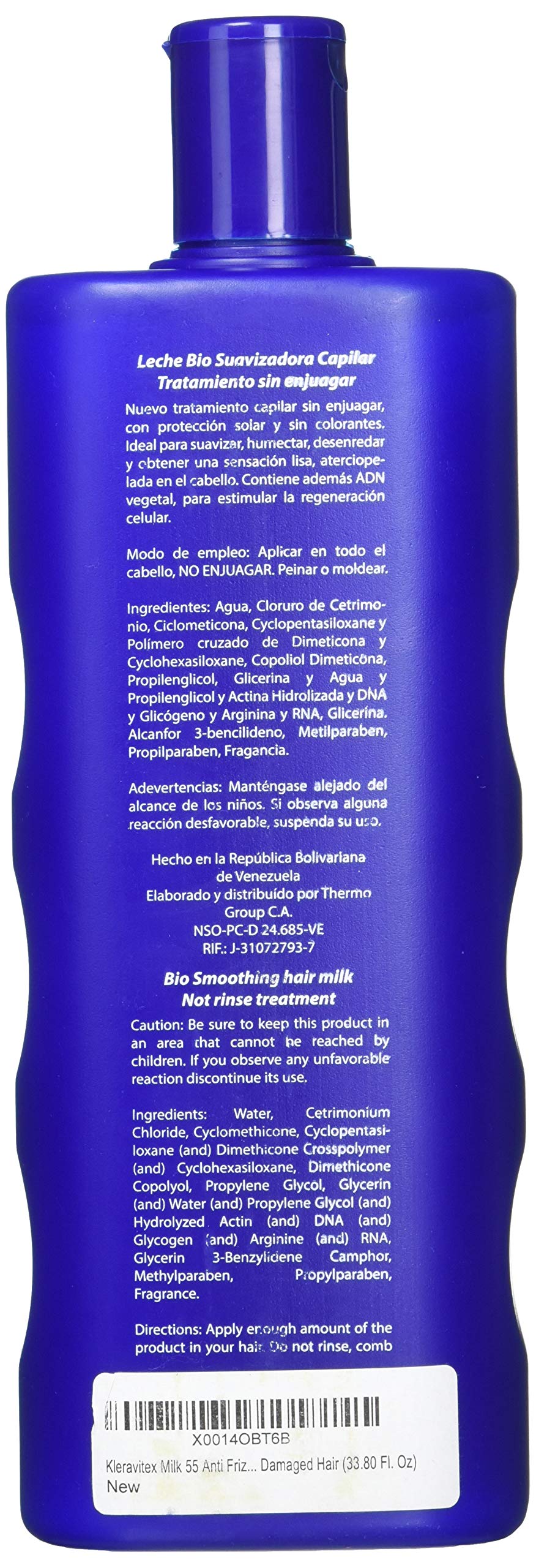 Kleravitex Milk 55 Anti Frizz Leave In Treatment for Damaged Dry Hair (33.80 Fl. Oz)