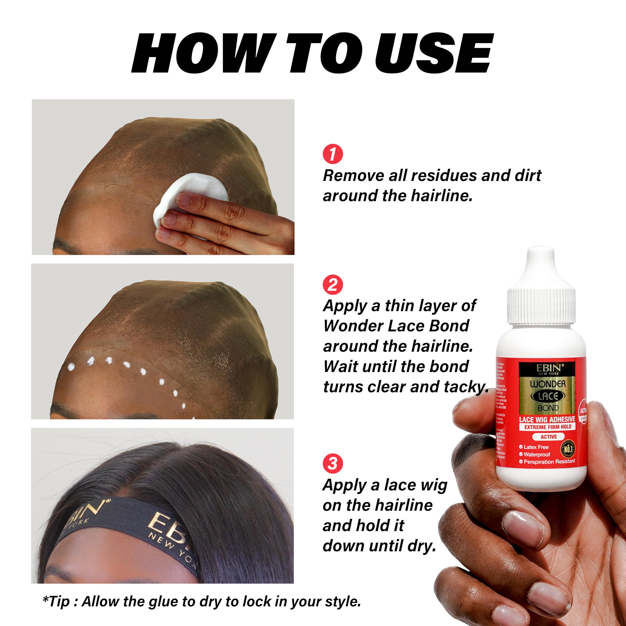 Adhesive Glue - Active 1.13fl.oz./35ml | Fast Drying, No Residue, Long-Lasting Formula with Edge Protection for Lace Front Wig Bonding Strong Hold
